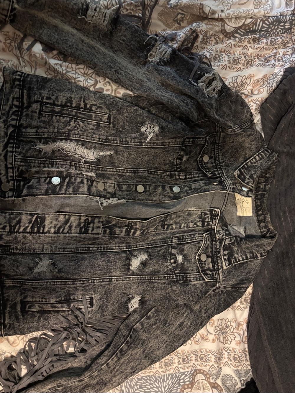 Grey/Black Fringe Jean Jacket